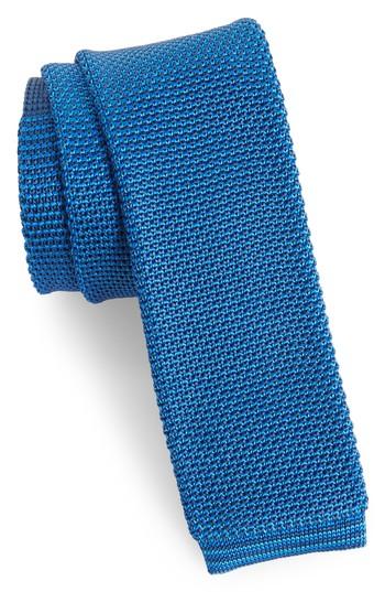 Men's Ted Baker London Birdseye Knit Silk Skinny Tie, Size - Blue