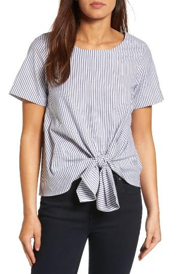 Women's Bobeau Tie Front Poplin Top - Blue