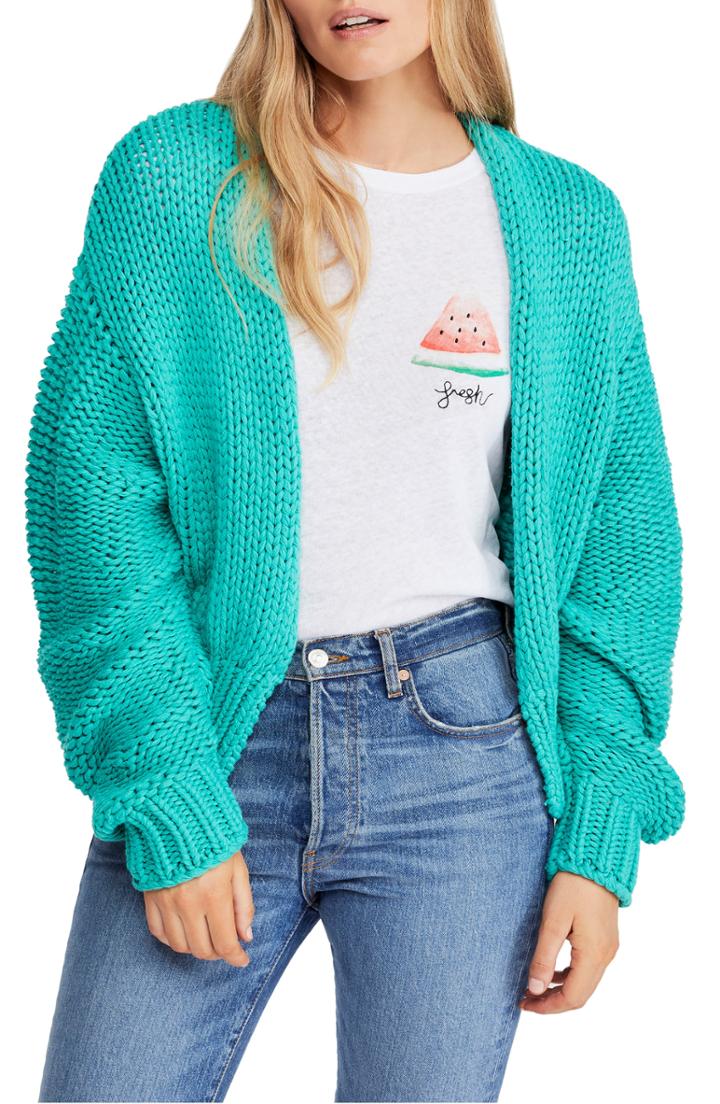 Women's Free People Glow For It Cardigan - Blue/green