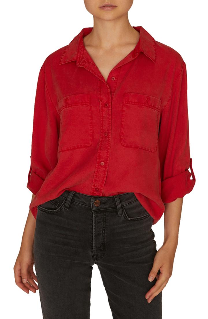 Women's Sanctuary Steady Boyfriend Roll Tab Shirt - Red