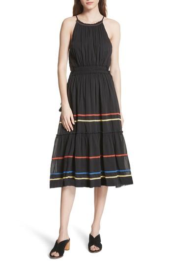 Women's Joie Danit Embroidered Stripe Cotton & Silk Dress, Size - Black