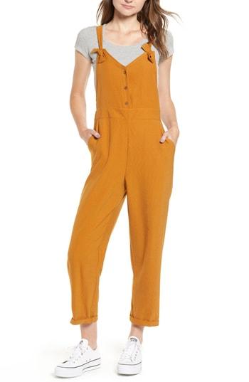 Women's Button Front Overalls - Brown