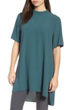 Women's Eileen Fisher High Neck Silk Tunic, Size - Green