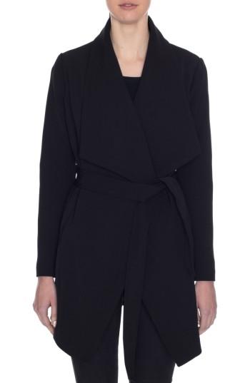 Women's Tahari Abbey Draped Collar Wrap Coat - Black