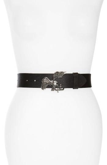 Women's Topshop Eagle Leather Belt /small - Black