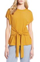 Petite Women's Halogen Wrap Detail Stretch Knit Top, Size P - Yellow
