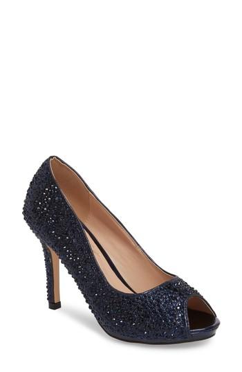 Women's Lauren Lorraine Paula 3 Peep Toe Pump .5 M - Blue