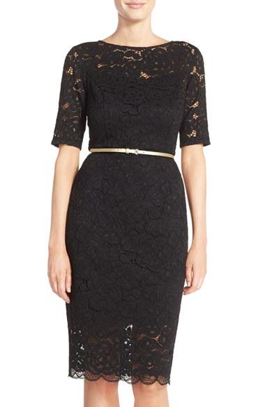 Women's Ellen Tracy Belted Lace Sheath Dress