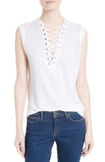 Women's Iro Lace-up Linen Tank - White