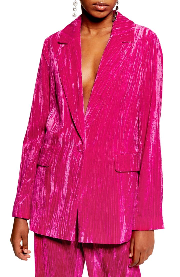 Women's Topshop Crinkle Velvet Jacket Us (fits Like 0) - Pink