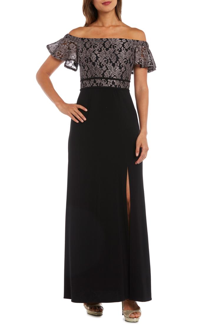 Women's Morgan & Co. Off The Shoulder Lace Bodice Gown - Black
