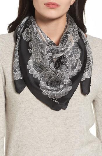 Women's Echo Camden Lace Square Silk Scarf, Size - Black