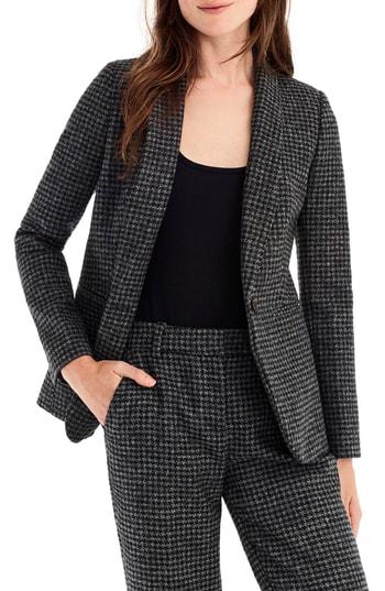 Women's J.crew Parke Houndstooth Wool Blazer - Black