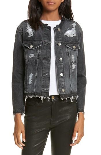 Women's Frame Destroyed Denim Jacket - Grey