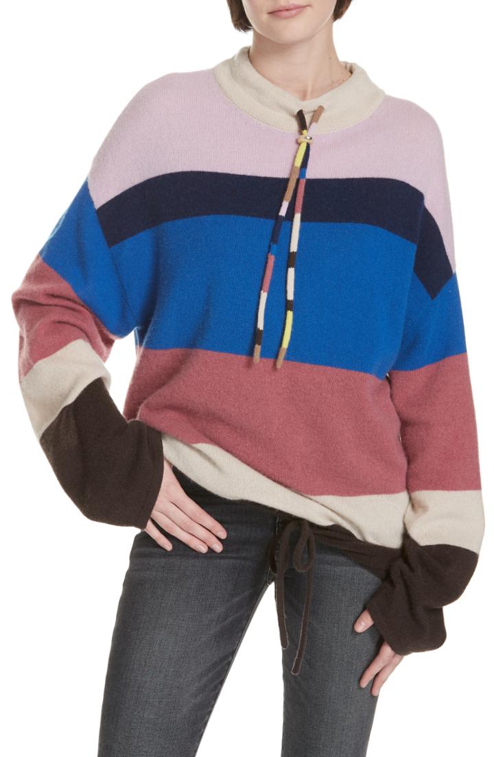 Women's Theory Stripe Mock Neck Cashmere Pullover, Size - Blue