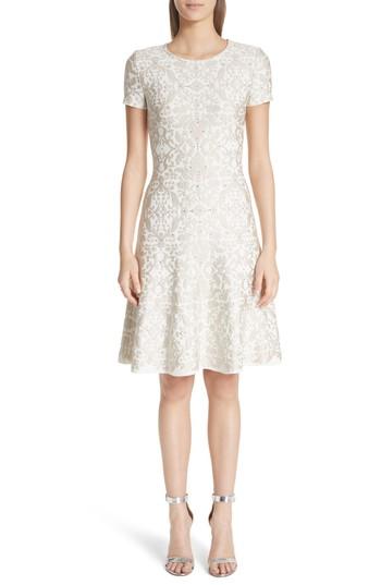 Women's St. John Collection Gold Leaf Brocade Fit & Flare Dress - Ivory