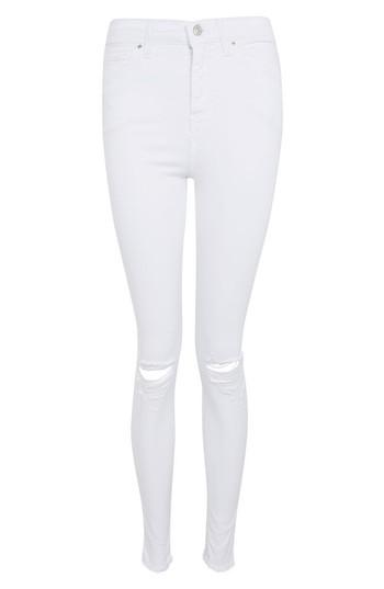 Women's Topshop Jamie Ripped Jeans W X 30l (fits Like 25-26w) - White