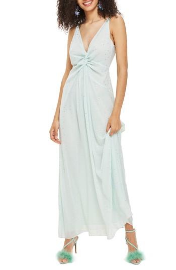 Women's Topshop Spot Foil Maxi Dress Us (fits Like 0) - Green