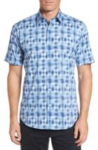 Men's Bugatchi Shaped Fit Ikat Print Sport Shirt, Size - Blue