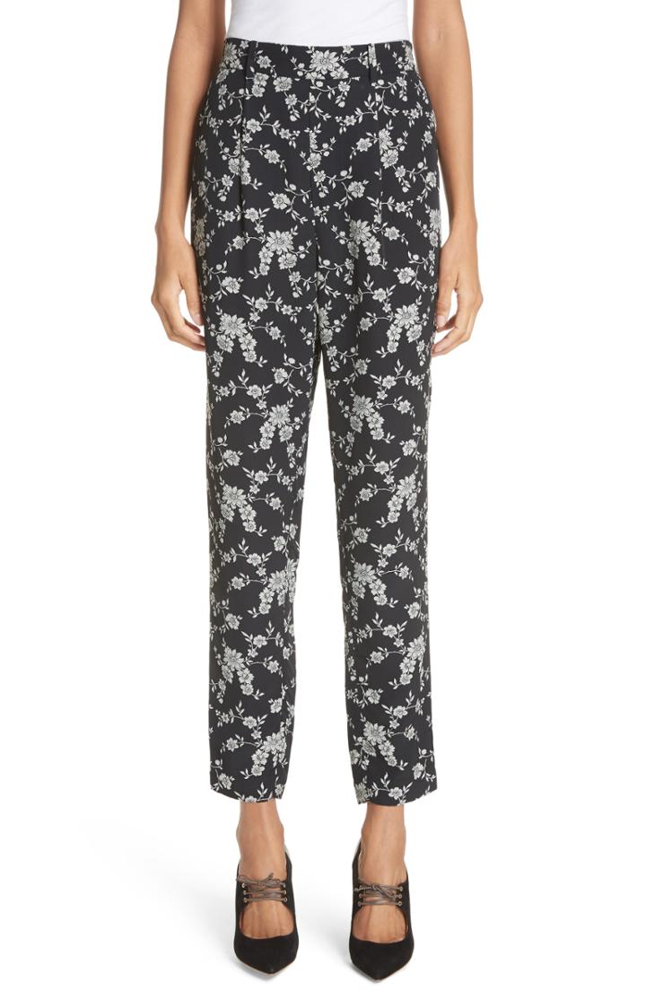Women's Co Floral Straight Leg Gabardine Trousers - Black