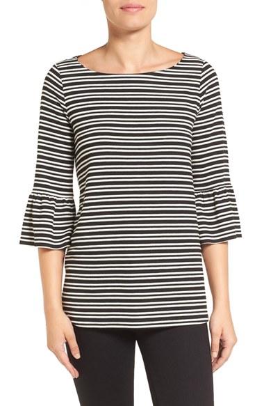 Women's Pleione Stripe Knit Bell Sleeve Top - Black