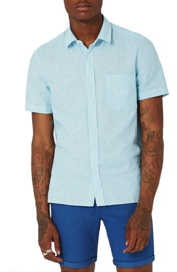 Men's Topman Classic Fit Stripe Cotton & Linen Shirt