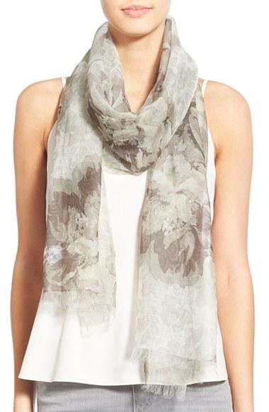 Women's Badgley Mischka 'sheer Rose' Floral Print Modal & Silk Scarf, Size - Brown