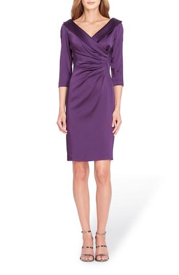 Women's Tahari Portrait Collar Stretch Satin Sheath Dress - Purple