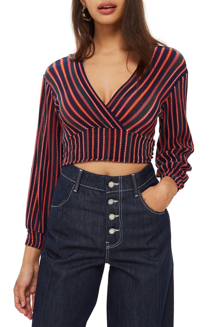 Women's Topshop Plissc Wrap Top Us (fits Like 0-2) - Blue