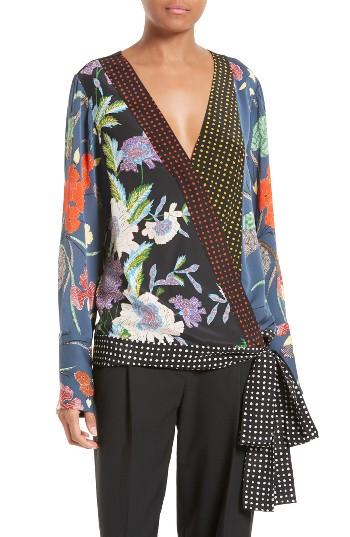 Women's Diane Von Furstenberg Print Tie Waist Crossover Blouse