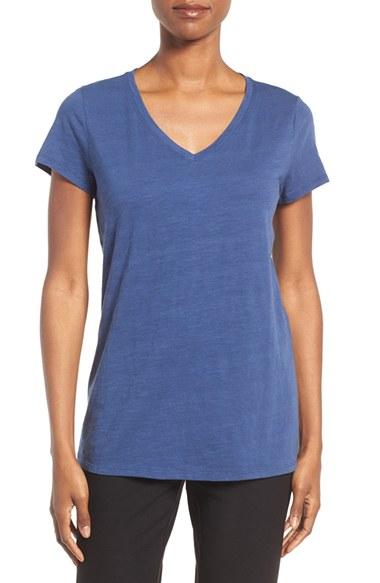 Women's Eileen Fisher Organic Cotton V-neck Tee - Blue