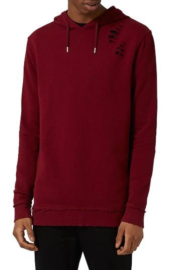 Men's Topman Distressed Hoodie - Burgundy