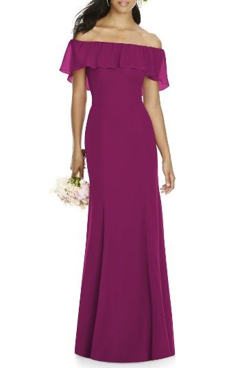 Women's Social Bridesmaids Ruffle Off The Shoulder Chiffon Gown - Red