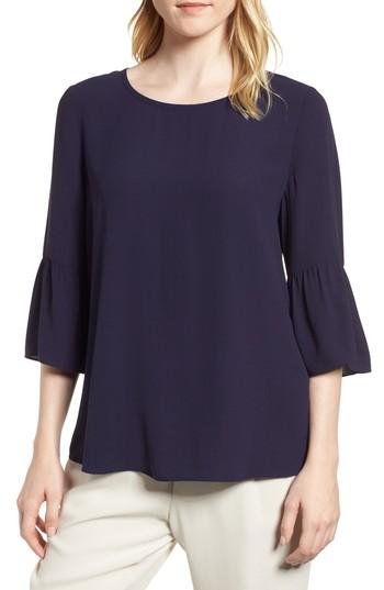 Women's Eileen Fisher Ruffled Sleeve Silk Top - Blue