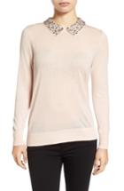 Women's Halogen Embellished Collar Sweater, Size - Pink