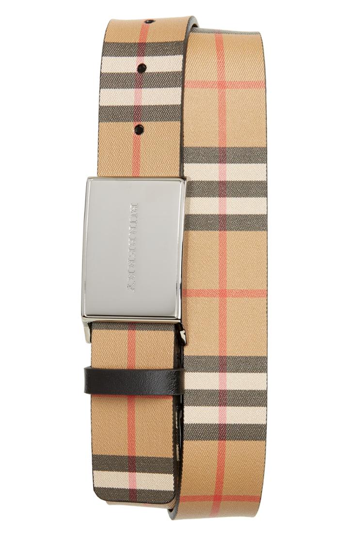 Men's Burberry Charles Check Belt Eu - Black