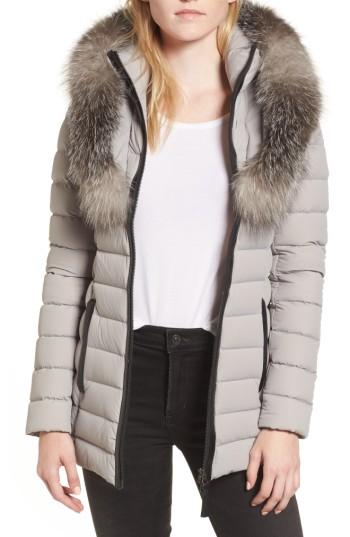 Women's Mackage Kadalina Down Jacket With Genuine Fox Fur Trim - Grey