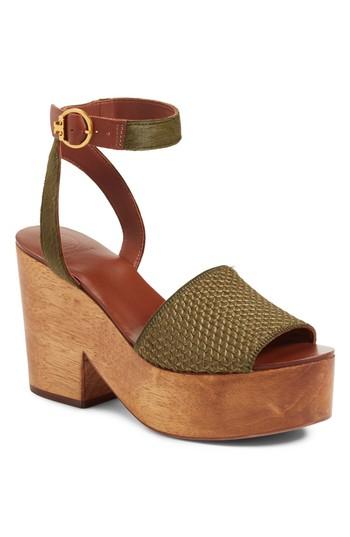 Women's Tory Burch Camilla Genuine Calf Hair Platform Sandal M - Green