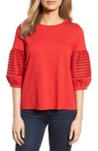 Women's Gibson Baby Ponte Bubble Sleeve Lace Shirt - Red