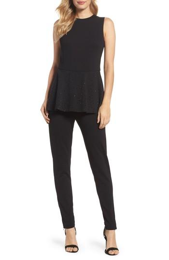 Petite Women's Eliza J Peplum Jumpsuit P - Black
