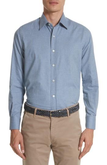 Men's Canali Trim Fit Print Twill Sport Shirt - Blue