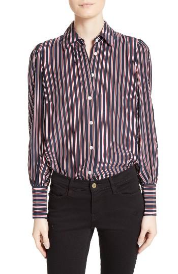 Women's Frame Stripe Silk Blouse