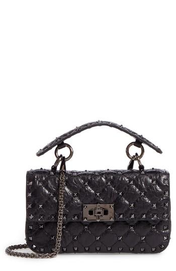 Valentino Garavani Matelasse Small Rockstud Spike Leather Top Handle Bag - Black
