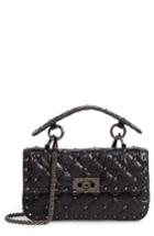 Valentino Garavani Matelasse Small Rockstud Spike Leather Top Handle Bag - Black