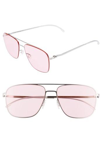Men's Mykita Steen 56mm Aviator Sunglasses - Shiny Silver