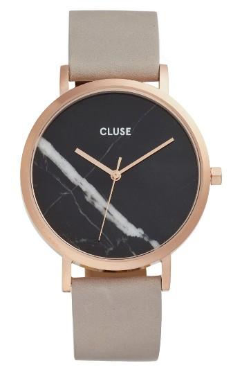 Women's Cluse La Roche Marble Leather Strap Watch, 38mm