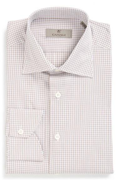Men's Canali Regular Fit Check Dress Shirt - Brown