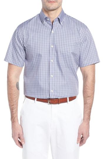 Men's Peter Millar Crown Soft Carlsplaid Fit Sport Shirt, Size Medium - Blue