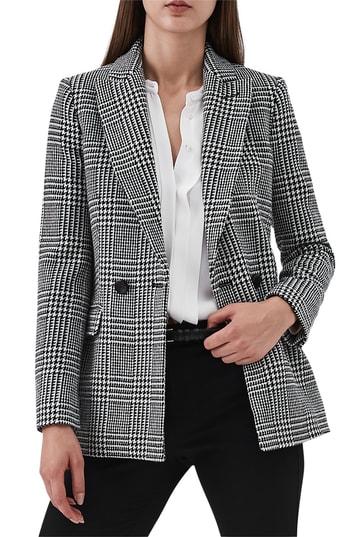 Women's Reiss Langley Houndstooth Wool Blend Jacket Us / 4 Uk - Black