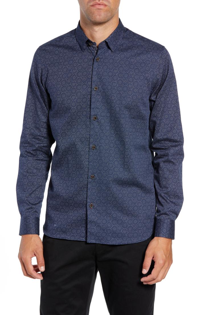 Men's Ted Baker London Finsbur Slim Fit Floral Sport Shirt (s) - Blue